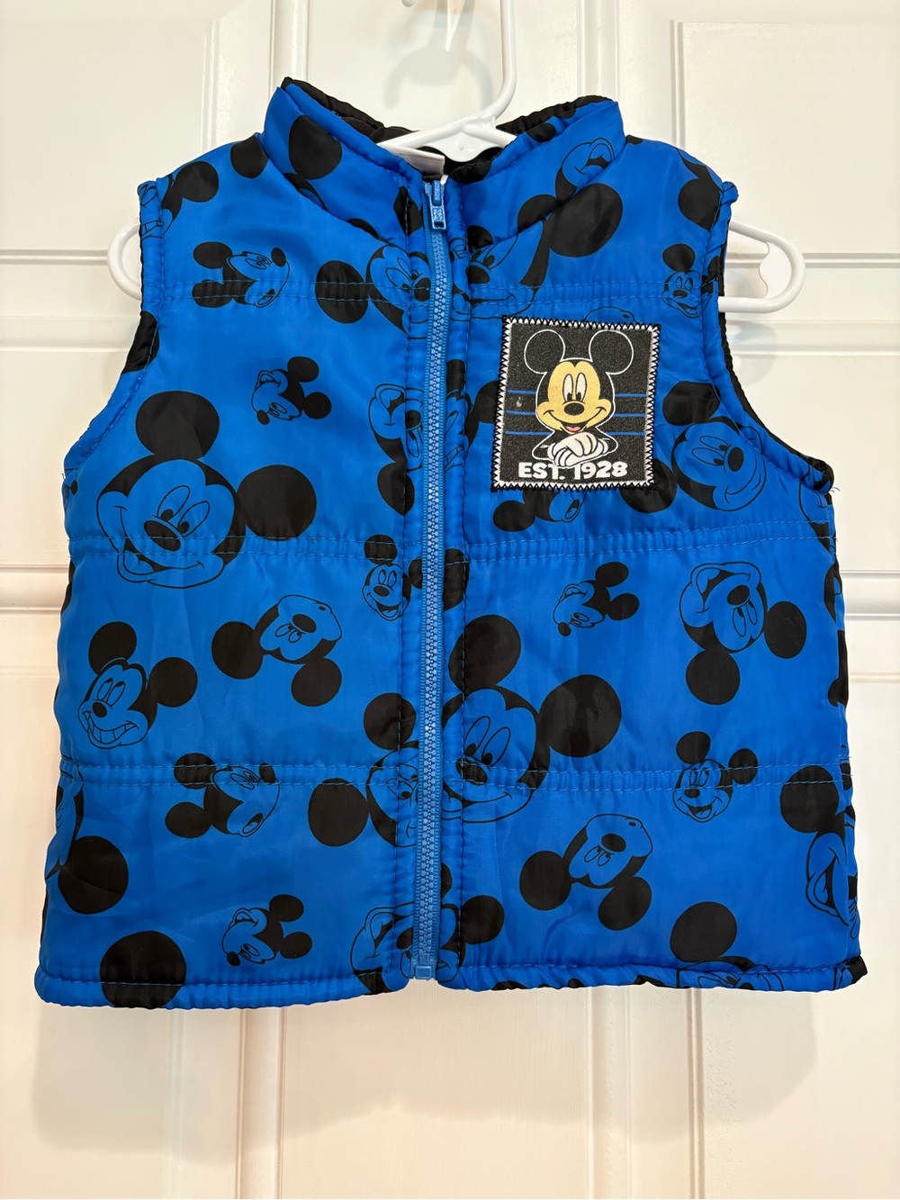 Disney Blue and Black Mickey Mouse Puffer Vest, Size 24M